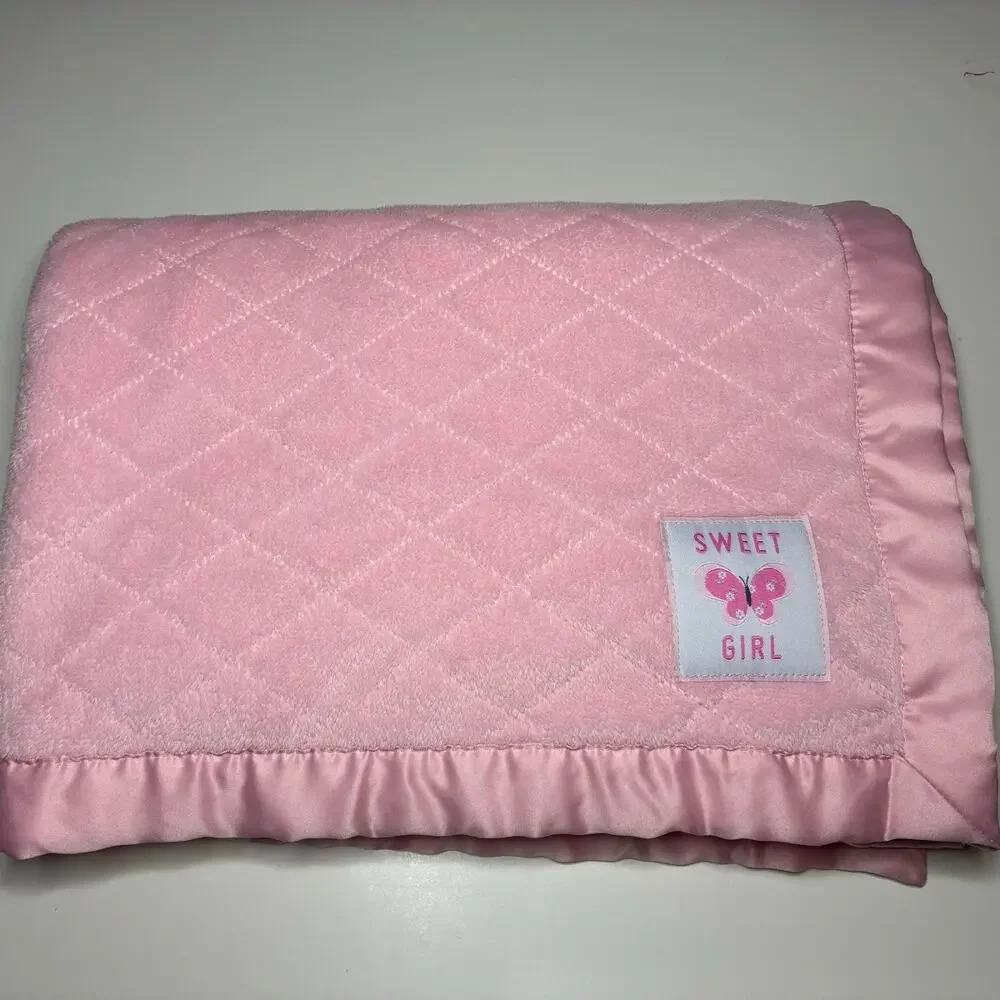 Carters Child of Mine Sweet Girl Butterfly Baby Blanket Pink Sherpa Satin Trim